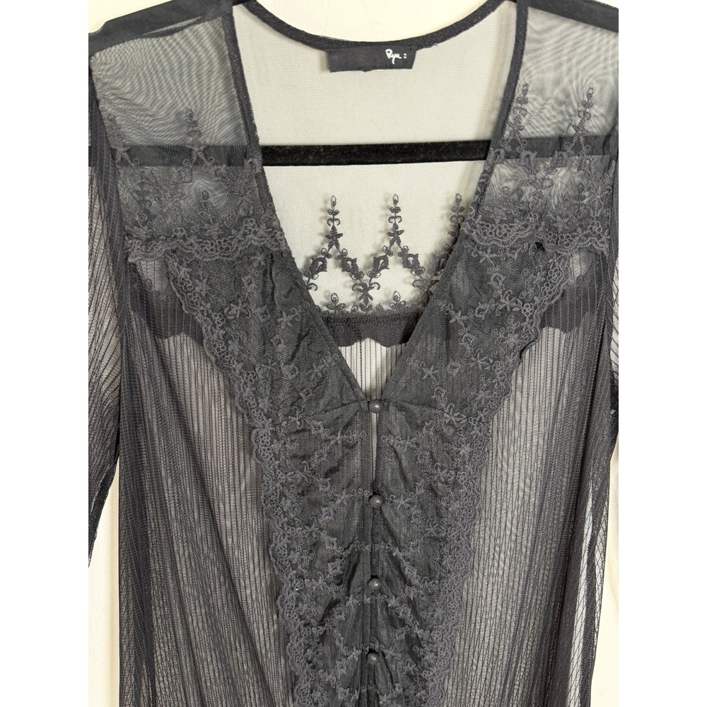 Ryu Sheer Lace Mesh Tunic Top Women L Black Goth Romantic Whimsigoth Duster - Picture 3 of 9